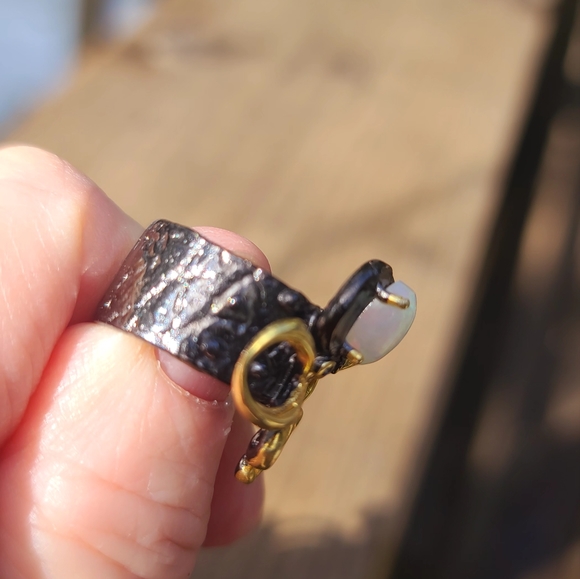 Opal & Sapphire Sterling rhodium & gold Octopus 🐙 ring sz5 - Picture 5 of 7